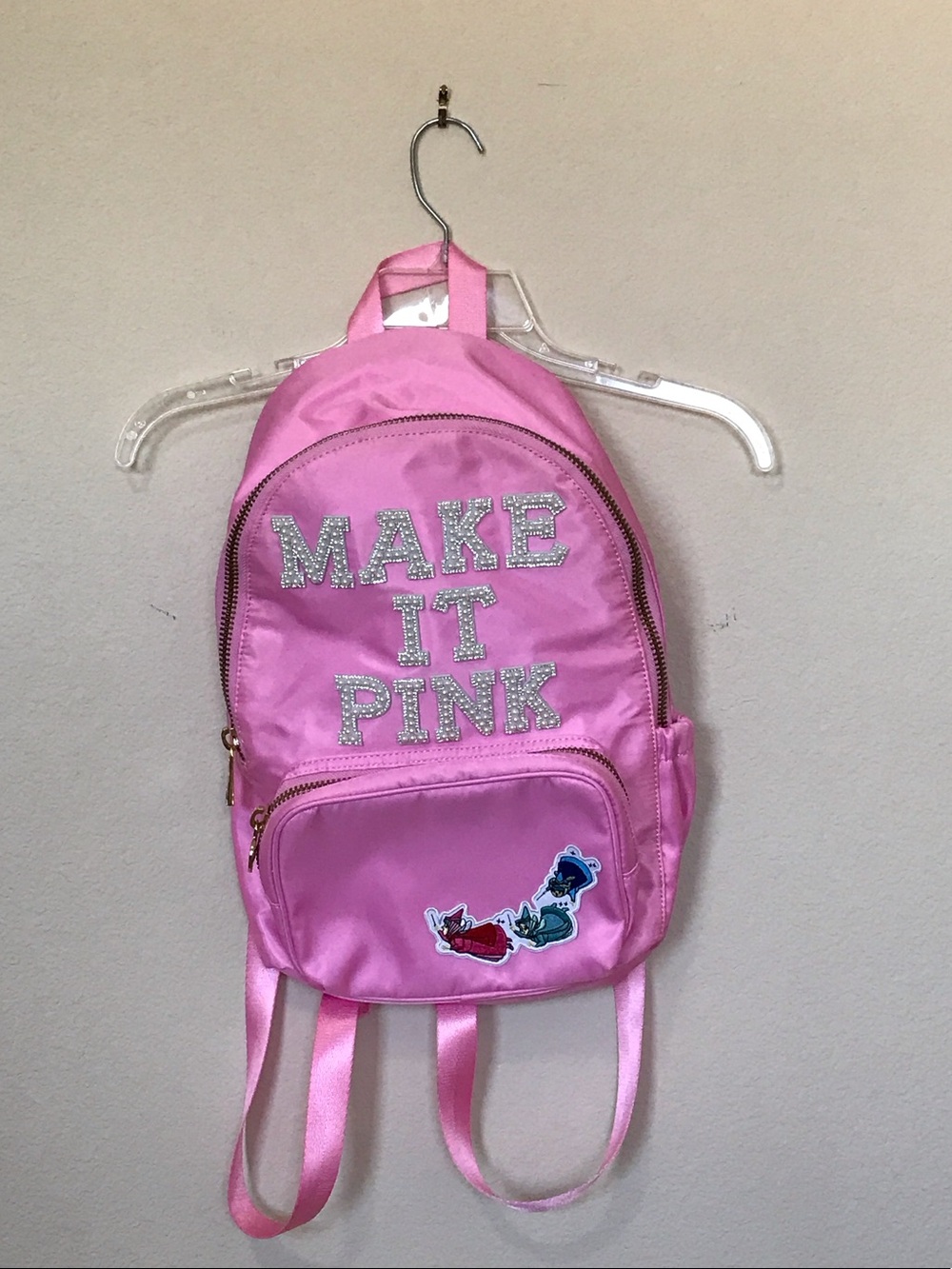 Stoney Clover Lane x target Pink Satin Mini Backpack with custom Glitter Slogan